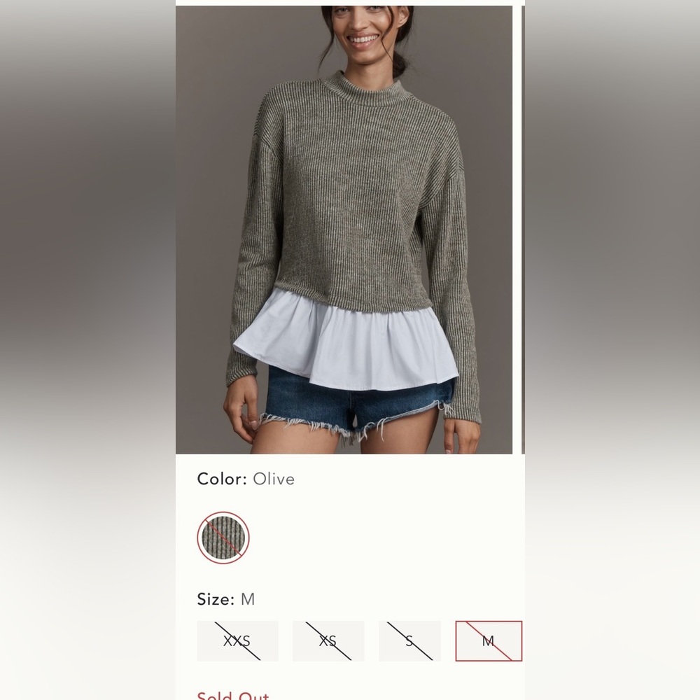 Anthropologie NWT Ribbed top with White Ruffle Size m